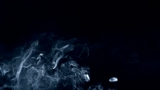 Wervelingen van rook, mist, geïsoleerde rook zweven tegen de donkere achtergrond — Stockvideo