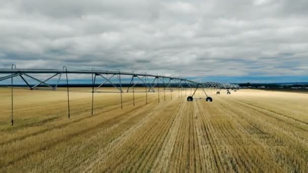 Vista del sistema de riego en un campo, vista superior . — Vídeo de stock