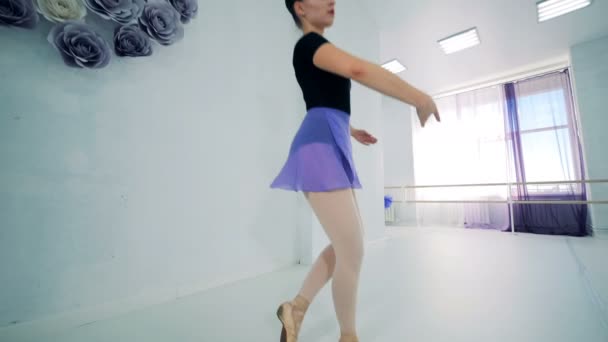 Молодая Женщина Балетной Форме Практикует Движения — стоковое видео