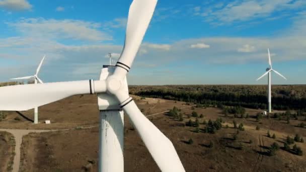 Modern wind towers working, close up. — Stock Video