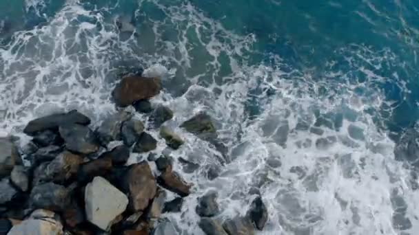 Les rochers au bord de la mer sont lavés par la mer — Video