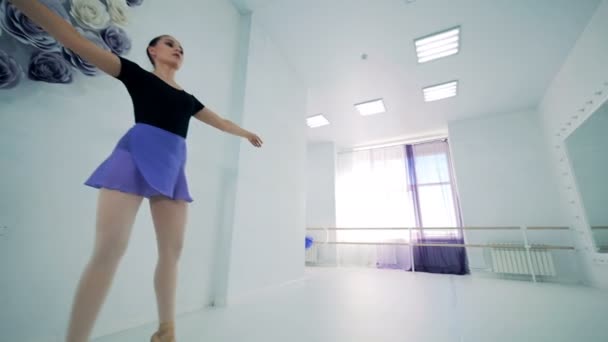 Studio Danza Classica Con Una Ballerina Che Pratica Dentro — Video Stock