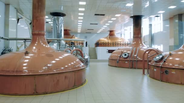 Tanques cerveceros instalados en una destilería — Vídeos de Stock