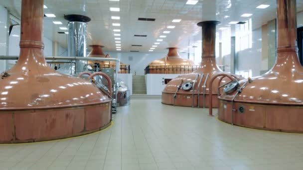 Cervecería con múltiples tanques de destilación — Vídeos de Stock