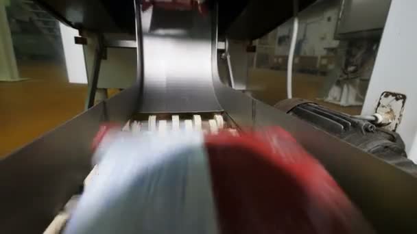Pacotes selados com chips em movimento em transportador automatizado . — Vídeo de Stock