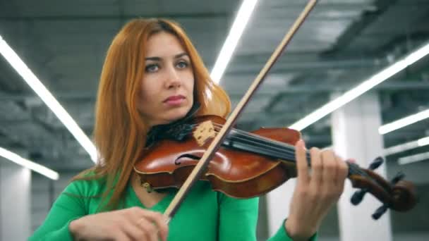 Vista frontal de una mujer tocando el violín — Vídeo de stock