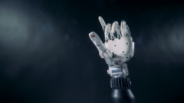Mão eletrônica dobra os dedos. Conceito de braço ciborgue futurista . — Vídeo de Stock