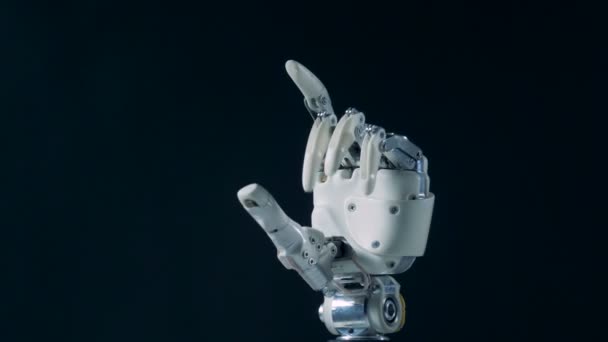 White prosthetic hand working. Futuristic cyborg arm concept. — 비디오