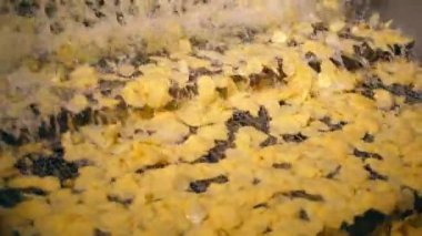 Patates cipsi akışı kaynar yağda hareket ediyor