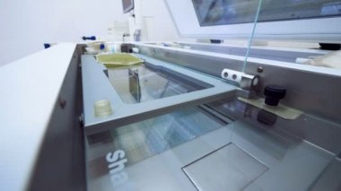 Laboratuvar çalışanı plazma plastik poşetleri bir konteynerin içine koyuyor.