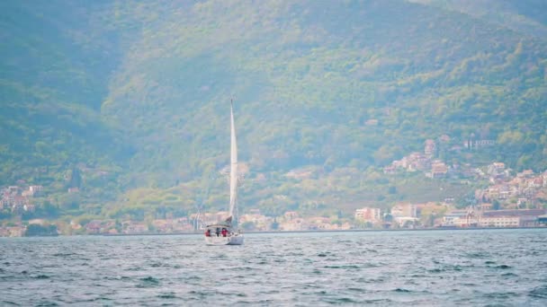 Scenic waterscape with a yacht in it — Stock Video