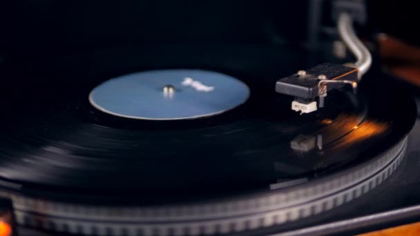Tone arm sänker på vinylskivan — Stockvideo