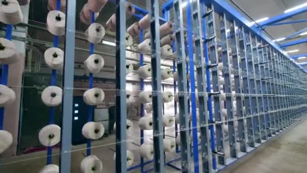 Weaving spools and threads warping from them — Stock Video