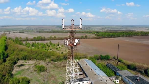 Modern transmitting tower with cables. — Stock Video