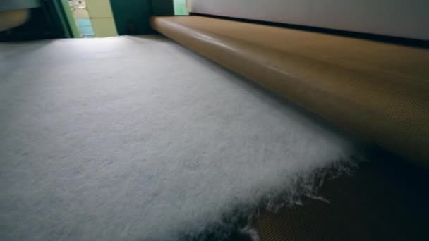 Pieza sólida de algodón se mueve a lo largo del transportador — Vídeos de Stock