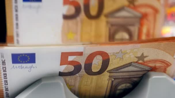 Automated money counter works with euros at a bank. — Stock Video