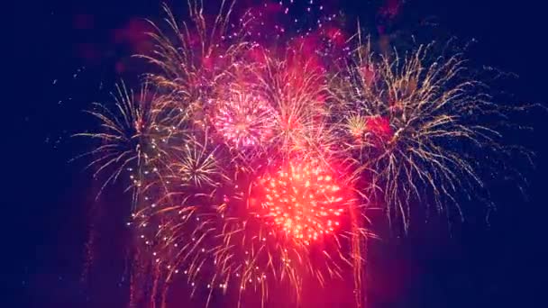 Éclaboussures rouges et dorées de feux d'artifice — Video