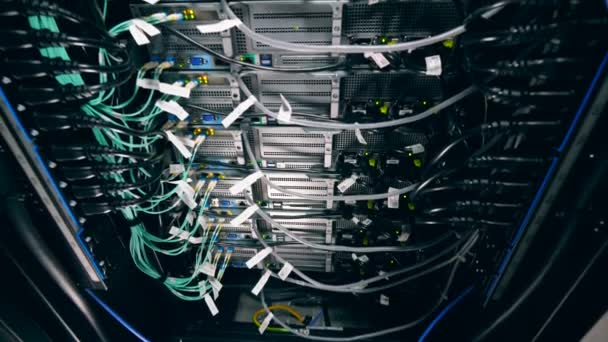 Computer con cavi funzionano in una sala server . — Video Stock