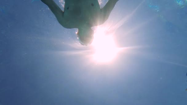 Erwachsener Mann wird beim Schwimmen unter Wasser erschossen — Stockvideo