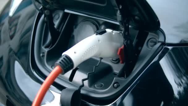Een nozzle wordt verwijderd uit een elektro auto — Stockvideo