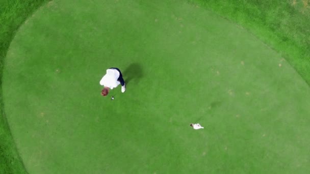 Un golfista gioca su un campo, colpendo una palla . — Video Stock