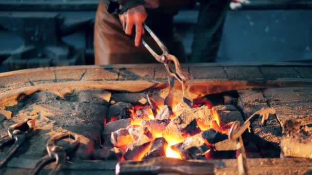 Forno com ferramentas metálicas ficando aquecido — Vídeo de Stock