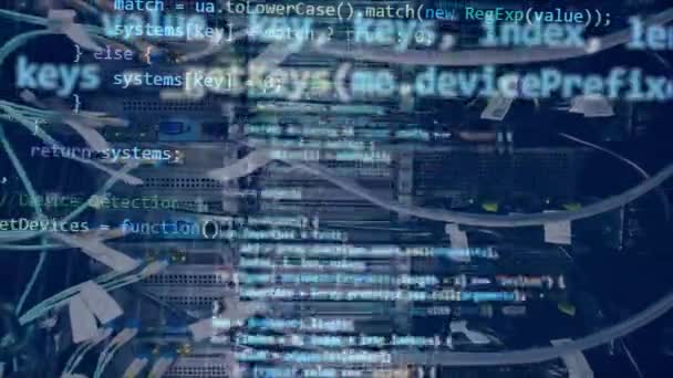 Código de programação em um monitor azul . — Vídeo de Stock