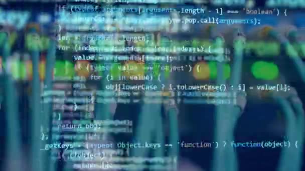 Uma tela azul com código em movimento . — Vídeo de Stock
