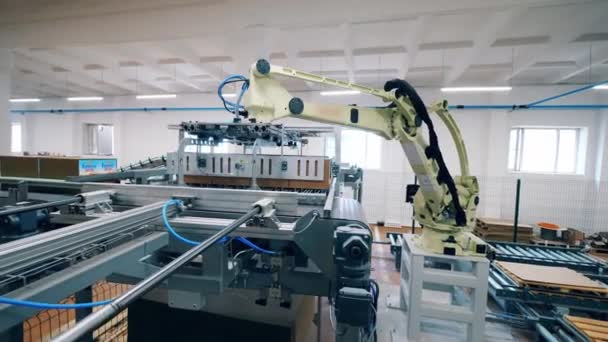 Automated machine lifts boxes and puts them into a stack. — Stock Video