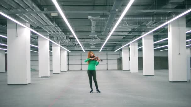 Salão espaçoso com uma senhora tocando violino nele — Vídeo de Stock