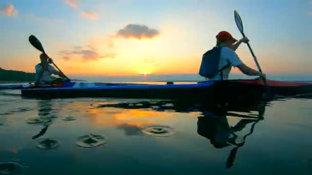 Vista laterale dei vogatori in canoa lungo il fiume — Video Stock