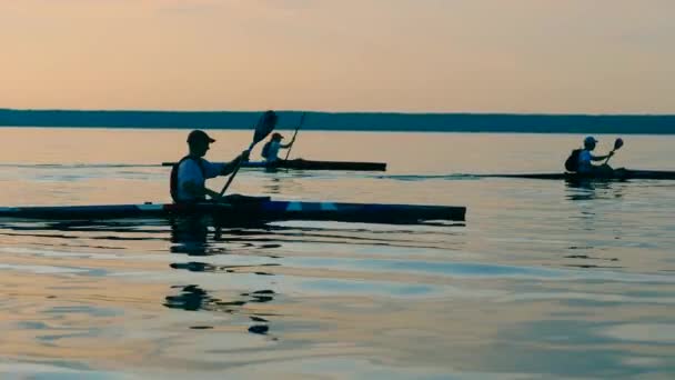 Paddlers estão de caiaque ao longo do rio — Vídeo de Stock