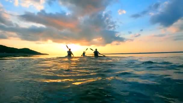 沿河航行的划船者的背面景色 — 图库视频影像
