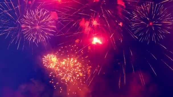 Sötétség egyre könnyített az ünnepi tűzijáték — Stock videók