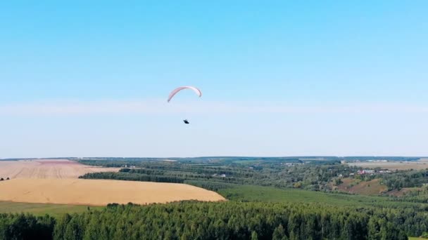 Entrenamiento de personas con un paraplano sobre campos . — Vídeos de Stock
