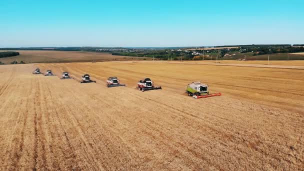 Moderne machines werken op een boerderij, ploegen. Combineer oogstmachines die werken. — Stockvideo