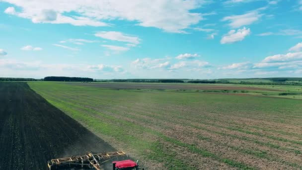 A működő traktor talajt szánt vetésre. — Stock videók