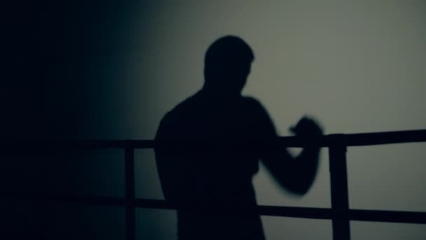 Schaduw van een sporter met een bokstraining — Stockvideo