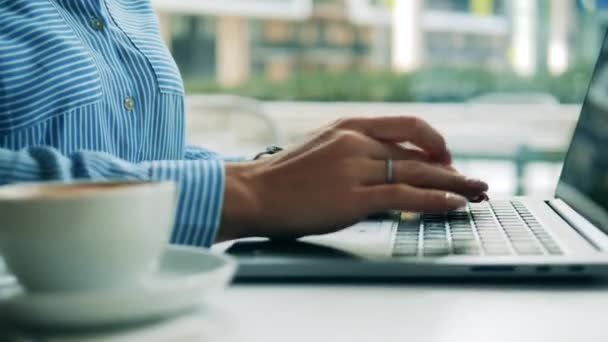 Womans manicured hands typing on a keyboard — Stock Video