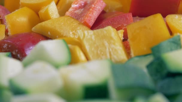 Sliced fresh vegetables. Close up shot. — Stock Video