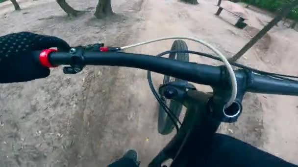 First-person view of a bike rider on a bicycle — Stock Video
