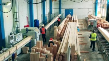 Bir marangozluk fabrikasında çalışanlar engelleri taşıyorlar.