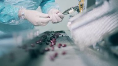 Kimya uzmanı hapların taşınmasını kontrol ediyor. Eczacılık, eczane konsepti.