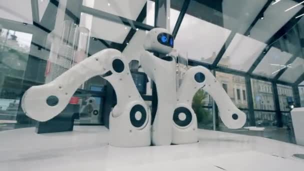 Droid moving its arms to make coffee. Ai, future science, technology concept. — Stock Video