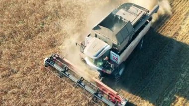 Çavdar hasat eden bir biçme makinesinin üst görünümü