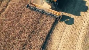 Çavdarı tarlada kesen bir kombinasyonun üst görünümü