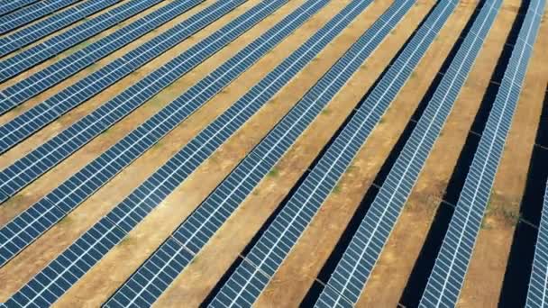 Fotovoltaik güç alanındaki panellerin üst görünümü — Stok video