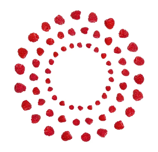 Yuvarlak kare beyaz arka plan üzerinde izole ahududu yapılmış. Üstten görünüm. Düz yatıyordu.