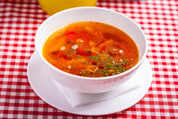 Soupe Italienne Minestrone Avec Pâtes Légumes Gros Plan — Photo