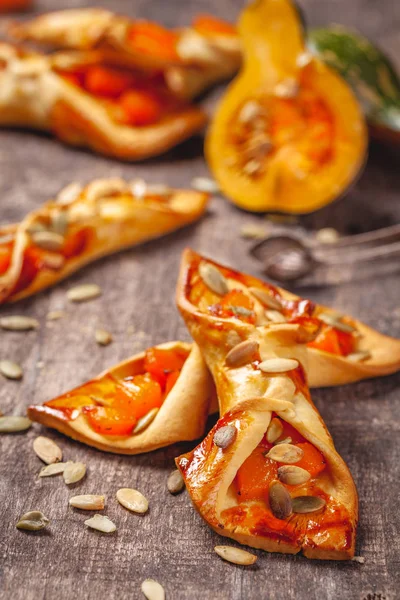 Small Biscuits Pumpkin Wooden Rustic Table Close — Stock Photo, Image